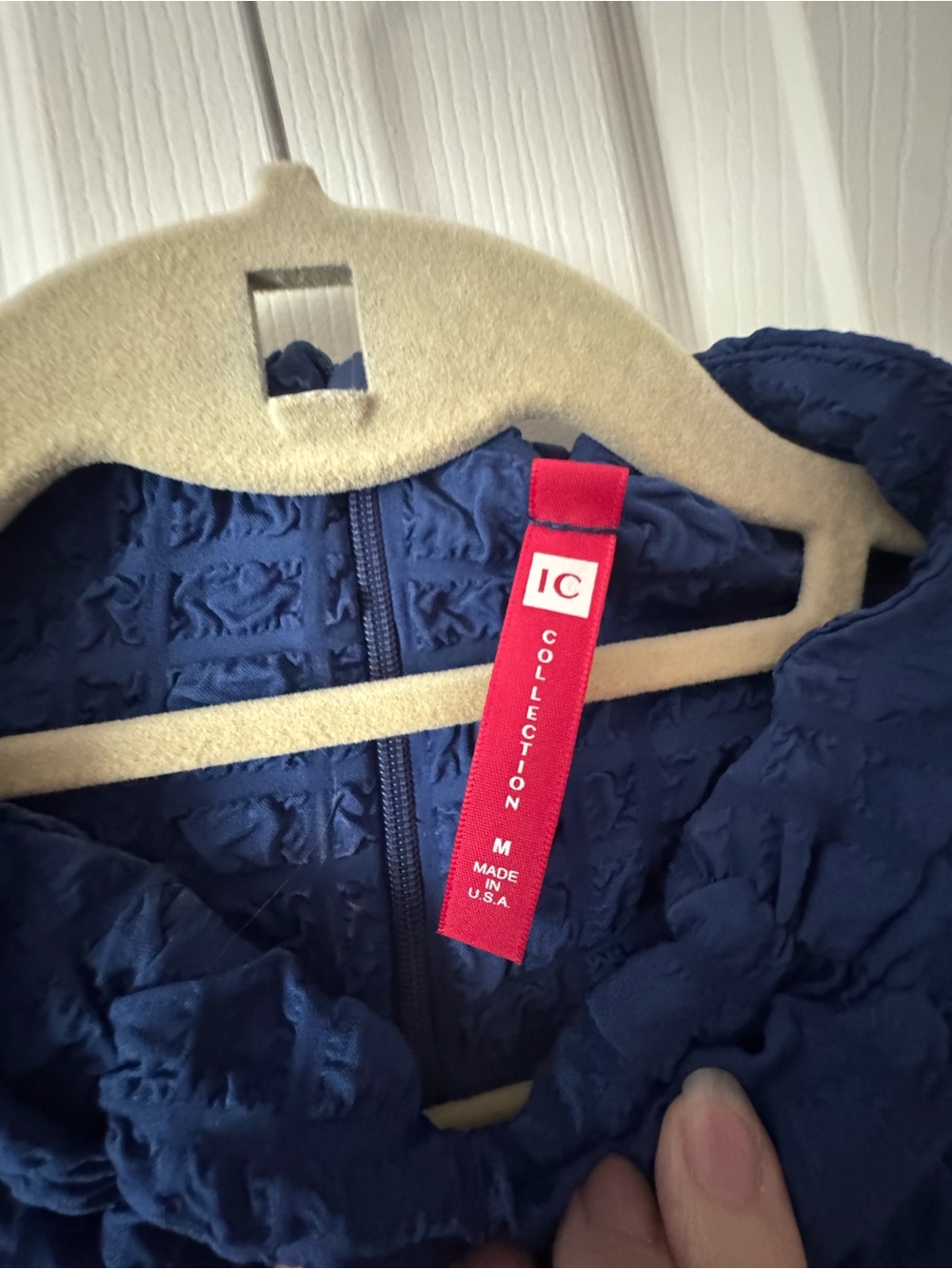 IC collection- Textured Navy Blue Long Sleeve Pocket Dress - Picture 2 of 13